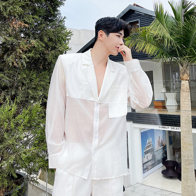 Summer abstinence thin semi-permeable organza sun protection suit men's Korean style loose handsome ເຄື່ອງນຸ່ງປ້ອງກັນແສງແດດແລະ jackets trendy