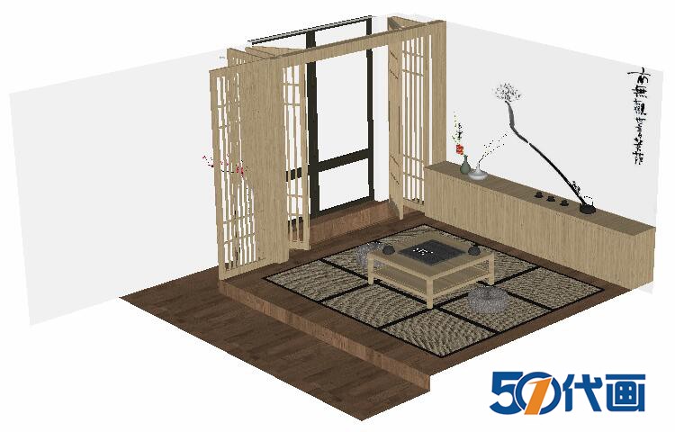 T270日式餐厅会所餐饮茶室榻榻米SU单体模型sketchup室内工装...-5