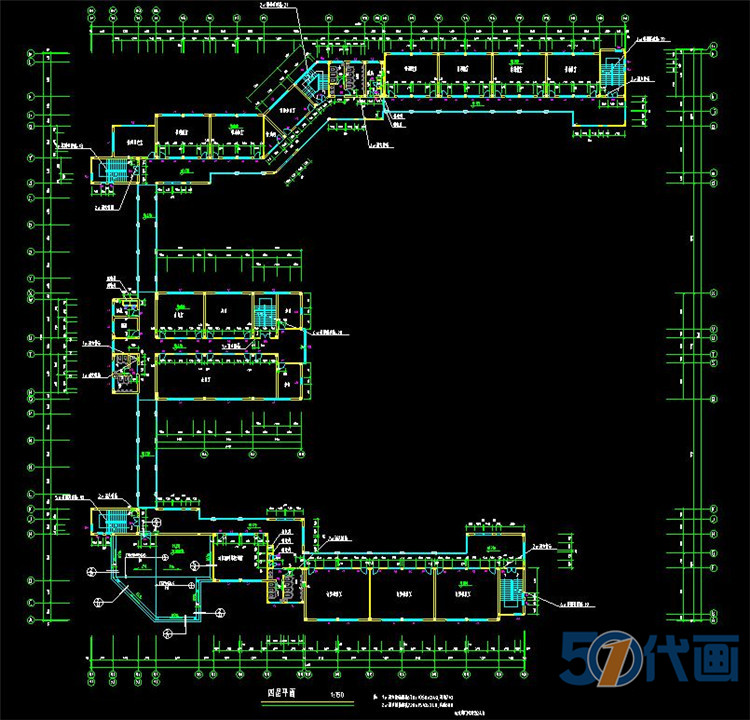 T194学校建筑CAD施工图纸大学中学小学教学楼综合楼平面图...-12