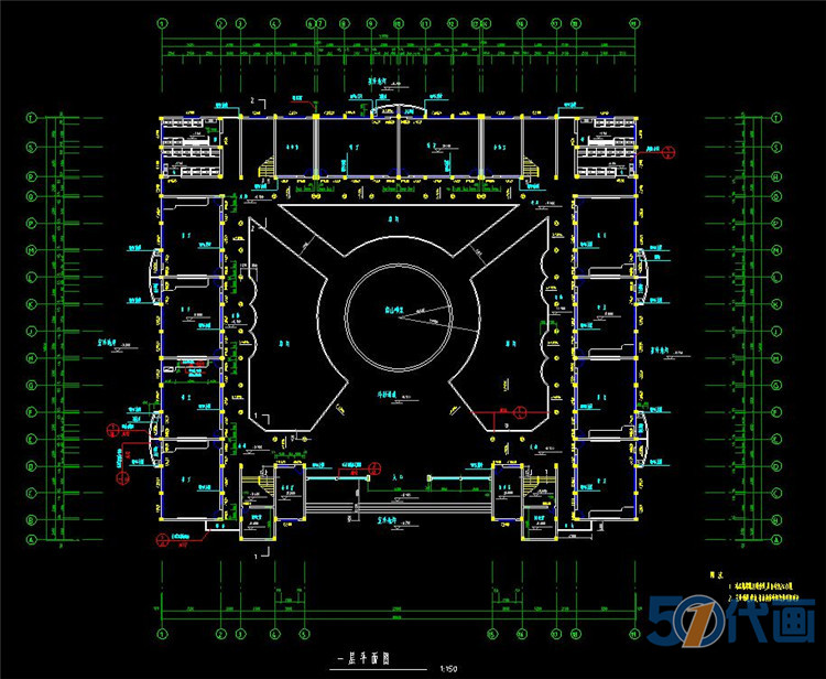 T194学校建筑CAD施工图纸大学中学小学教学楼综合楼平面图...-10