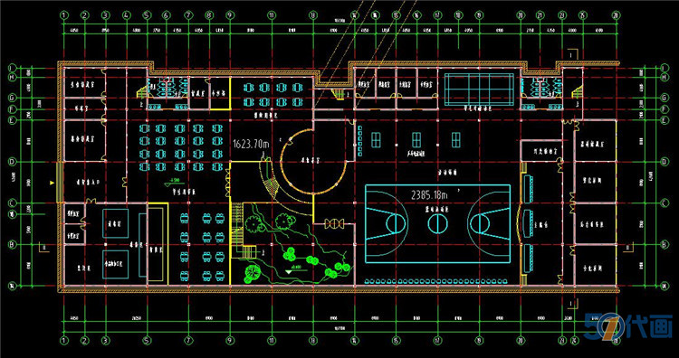 T193大学建筑CAD施工图纸学校综合楼校园教学楼平面图设计...-8