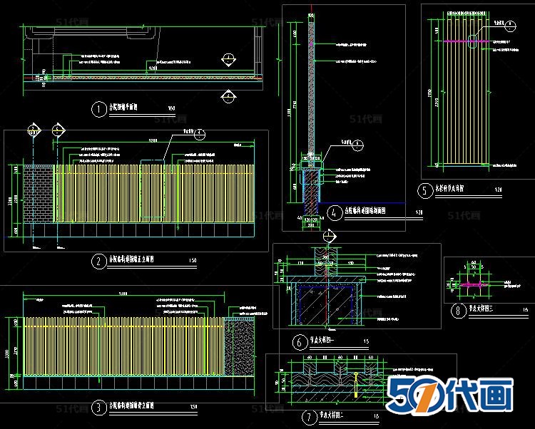 T321小区中式围墙围栏大门入口栏杆栅栏通用图节点详图SU...-9