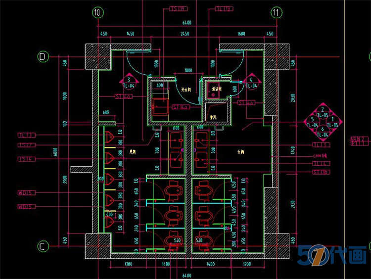 T198卫生间CAD施工图纸残疾人公共厕所无障碍卫生间设计平...-3