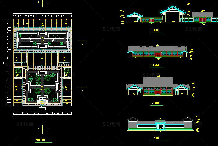 T2014中式四合院CAD图纸SU模型建筑设计施工图庭院平面立面...-8