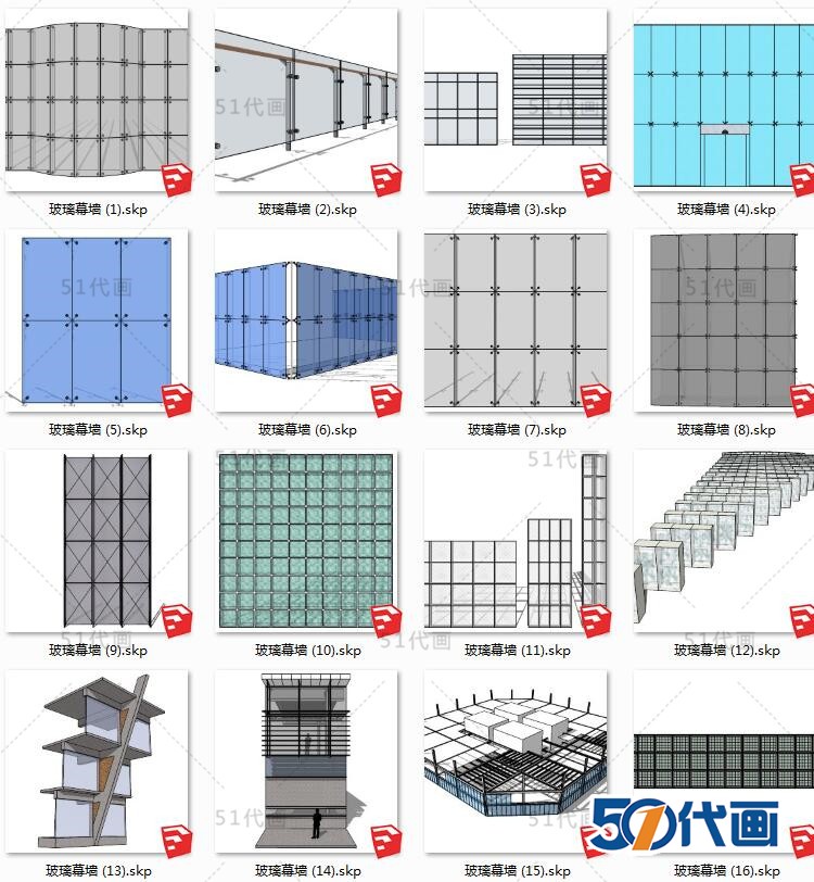 T577门窗玻璃幕墙移门SU模型现代护栏隔断推拉门雕花楼梯...-9