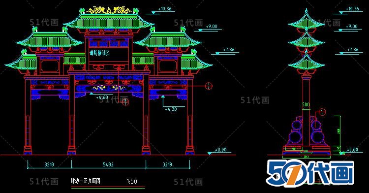 T511仿古典牌楼大门牌坊门头小品古建SU模型CAD图纸中式建...-15