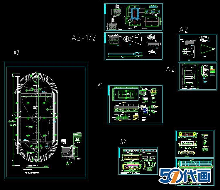 T324学校200米250米300米跑道足球场篮球场运动场CAD平面图施...-7