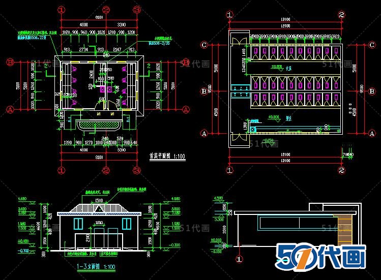 T1893公共厕所卫生间建筑施工CAD图纸SU模型平面方案结构设...-9