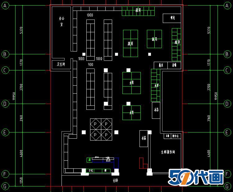 T325超市平面图卖场购物中心布局商场规划设计CAD平面图施...-7