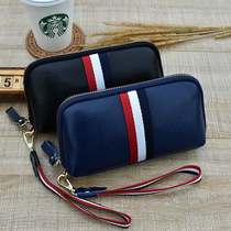 First layer cowhide clutch female 2019 new contrast stripe wrist bag cowhide large-capacity coin purse mobile phone bag