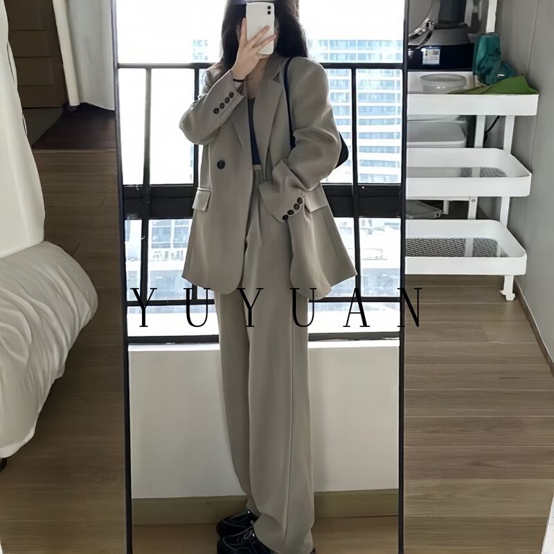 Gray Suit Set, This Year's New Style, Loose and Casual, for Petite Women, Blazer and Wide-Leg Pants Two-Piece Set Gray Suit Set, This Year's New Style, Loose and Casual, for Petite Women, Blazer and Wide-Leg Pants Two-Piece Set