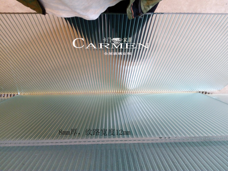 Changhong embossed glass partition wall super white water corrugated stripe corrugated three-dimensional art tempered glass customization