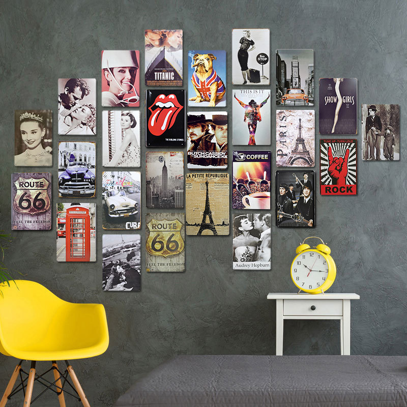 American Vind Ancient Iron Sheet Painting Creative Pendant Iron Art Wall Accessories Bar Adornment Café Wall-hung Dining Room Wall Decoration