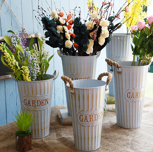 American Fields Garden Retro Iron Art Dry Flower Vase Floral Flower Flower Flower Flower flower Shop Tin Barrel Flower Shop Decoration Making Old Flower Barrel Swing Piece