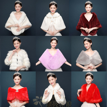 2020 new wedding yarn bride hair shawl autumn and winter cheongsam bridesmaids thick warm imitation fur cloak Cape