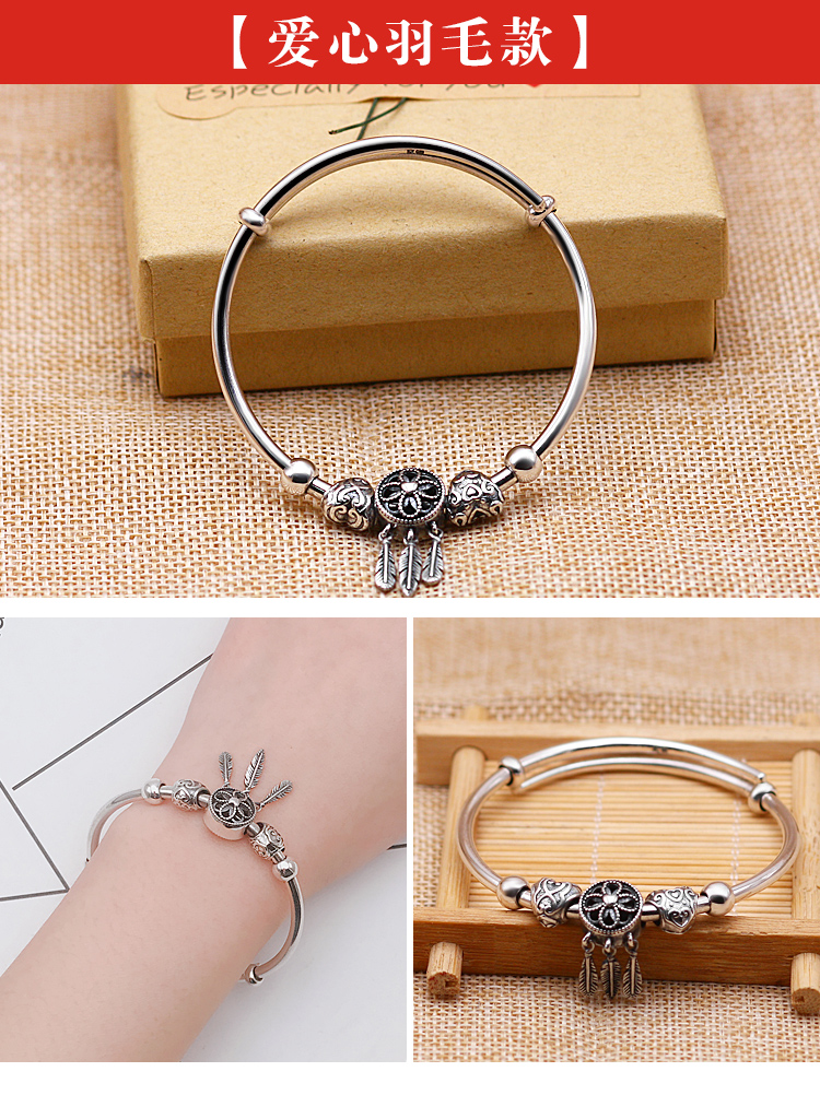 Vòng tay rắn 999 sterling bạc Bianhua hoa kéo đẩy vòng tay chữ thời trang Hàn Quốc để gửi tặng bạn gái một món quà - Vòng đeo tay Cuff vòng gỗ