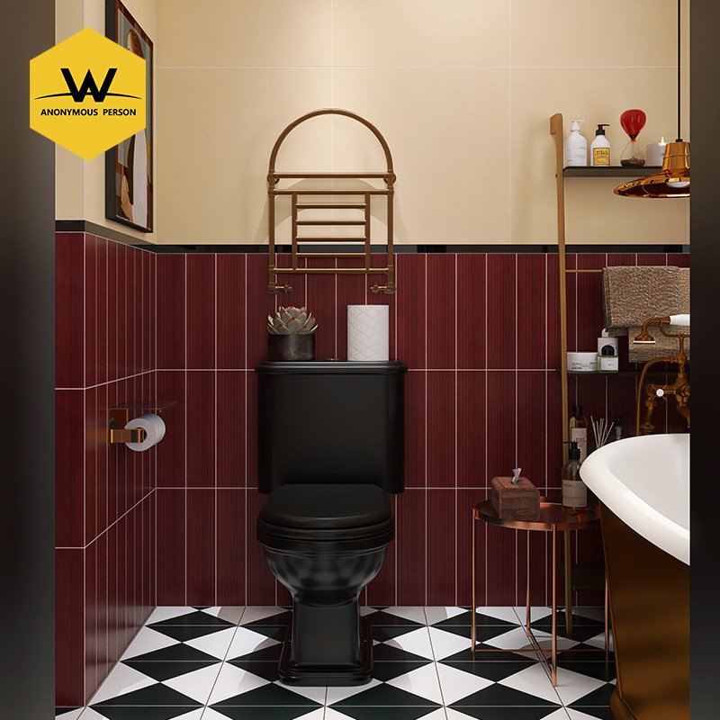Unnamed Retro Modern Toilet Tile Burgundy Red Bulky - Rocky Brick - Bathroom Wall Tile