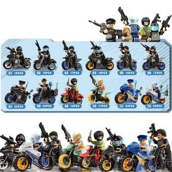 Anti-Terrorist Special Forces Team Police Swat Motorcycle Building Blocks Small Particles High-Quality Children's Educational Assembly Small Particles for Boys