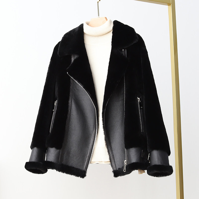 Lamb fur integrated female short style jacket genuine leather sheep leather sheep shepherd cut down locomotive 2021 Winter new 103