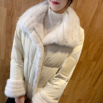 White goose down jacket women's short 2021 winter new loose large size warm thick mink fur collar Y04