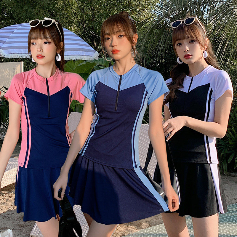 Two-piece swimsuit women's new fashion sports students conservative summer vacation hot springs slim two-piece skirt swimsuit