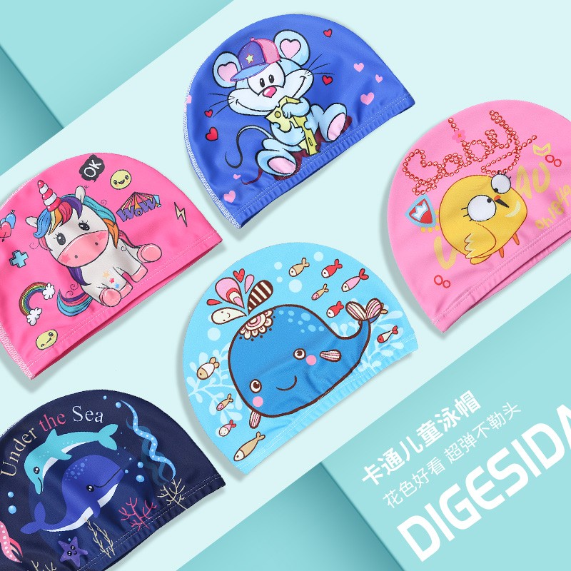 Child Bathing Cap Cute Cartoon Boy Girl Child Toddler Comfort Student Printed Polyester Swimming Cloth Cap Manufacturer-Taobao