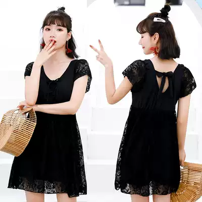 Swimsuit women's skirt style one-piece flat corner large size big chest middle-aged mother thin Conservative belly covering meat swimsuit