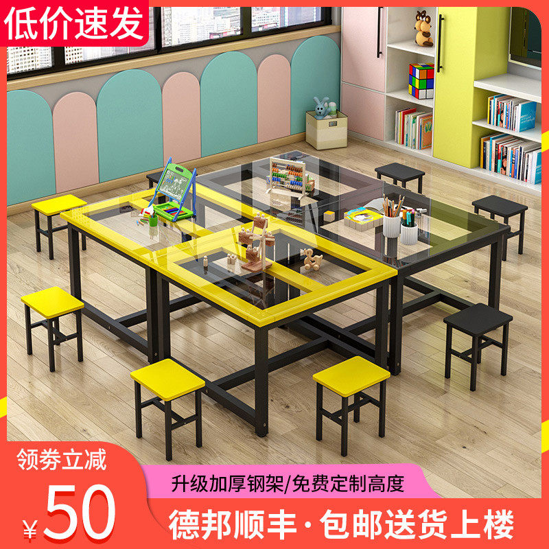 Elementary school kindergarten glass painting table art calligraphy tutorial tutoring table studio training color desks and chairs