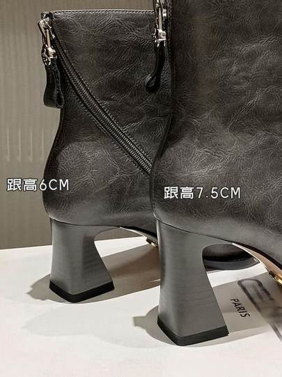5/7cm two high heels, niche fashion side brushed design genuine leather thick heel short boots, metal pointed fashion boots for women