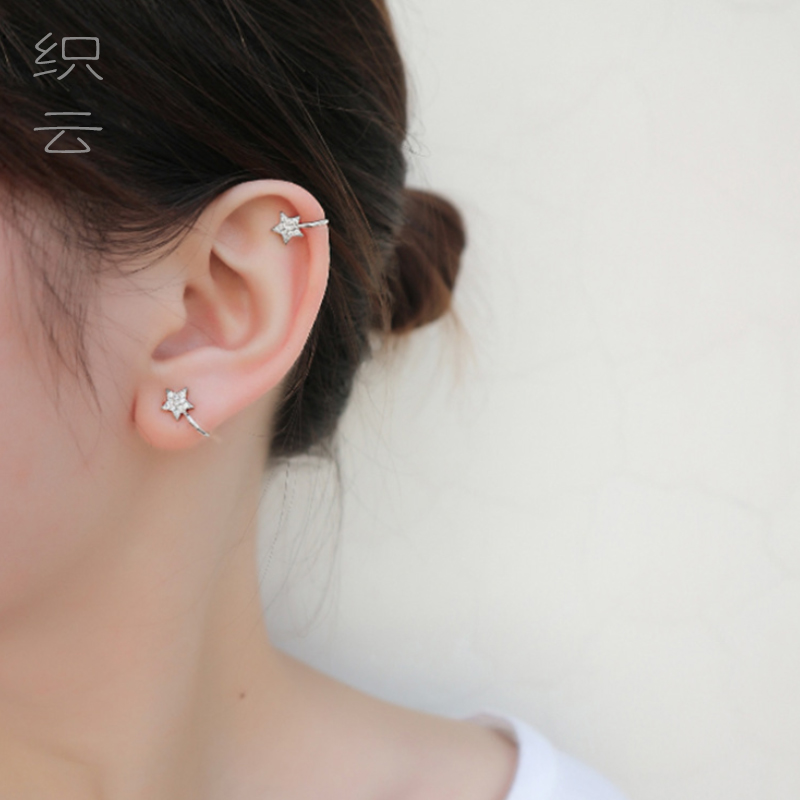 women's earpiece holeless simple style pentagon star bone clip cold wind snowflake earrings clip sterling silver design