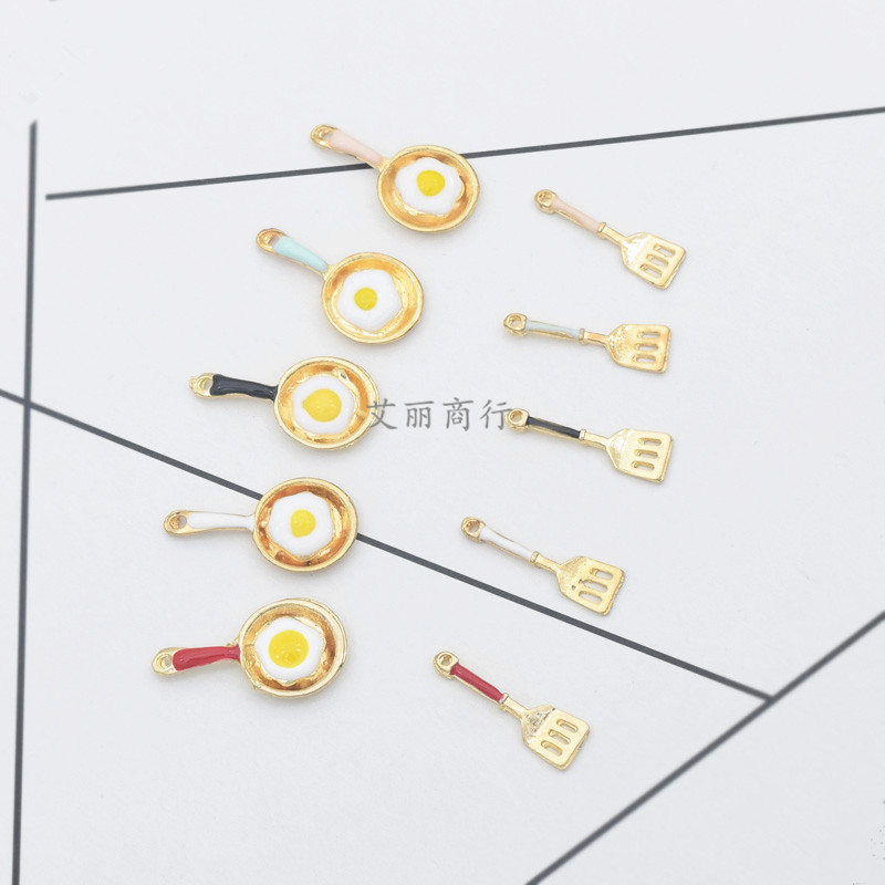 DIY Ornament Accessories Alloy Drop Oil Color Frying Egg Pan Shovel Handmade Earrings Earrings Pendant Pendant Small Pendant
