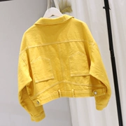 Áo khoác denim nữ ngắn phần phiên bản Hàn Quốc mùa xuân và mùa thu áo khoác ngắn denim rộng rãi quần áo nữ 2018 mới màu vàng sóng - Áo khoác ngắn