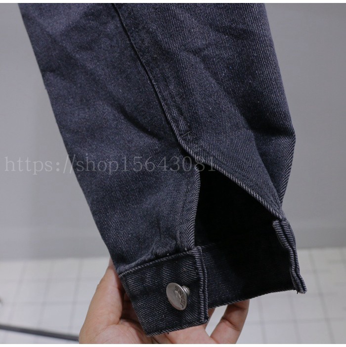 Siêu ngắn eo cao denim denim nữ thô POLO cổ áo rỗng kim loại nhẫn bat tay áo choàng áo sơ mi lỏng lẻo áo khoác vest nữ