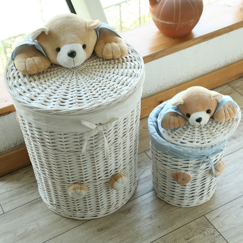 Large Wicker Toy Storage Box with Lid, Organizer Box, Clothes Storage Box, Dirty Laundry Basket, Cartoon Children's Storage Basket