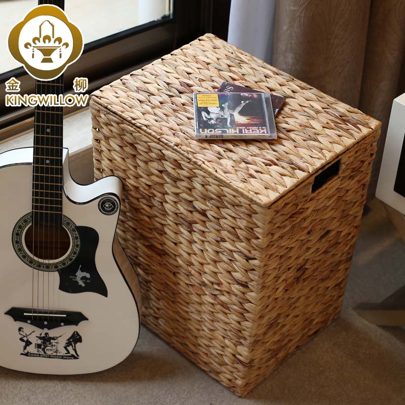 Jinliu Home Straw Storage Basket Dirty Clothes Storage Basket Laundry Basket Rattan Storage Box Storage Basket with Lid