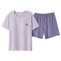 Catman Pajamas Women 2024 Summer New Style Ice Silk Modal Short Sleeve Shorts Large Size Home Clothes Set with Breast Pad