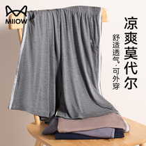 Catman mens pajama pants 2024 summer new home large pants simple can be worn outside home shorts cotton silk pants for men