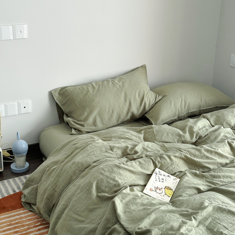 Veinstudio Vanilla Olive Green Class a Ultra-Soft Cotton Double-Layer Gauze Four-Piece Set Pure Cotton Bedding That Is Skin-Friendly for Sleeping Naked