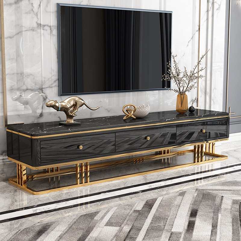 Hong Kong-style light luxury marble TV cabinet coffee table combination Nordic post-modern minimalist paint low floor cabinet living room furniture