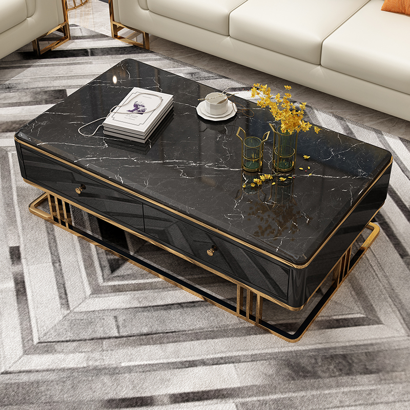 Light luxury marble black rectangular coffee table TV cabinet combination Nordic postmodern minimalist living room slate coffee table