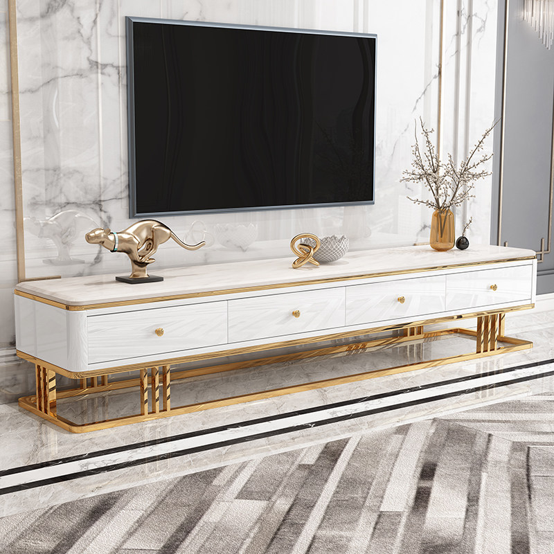 Light extravagant tea table TV cabinet marble composition Nordic rear modern minimalist baking lacquered small family black white ground cabinet
