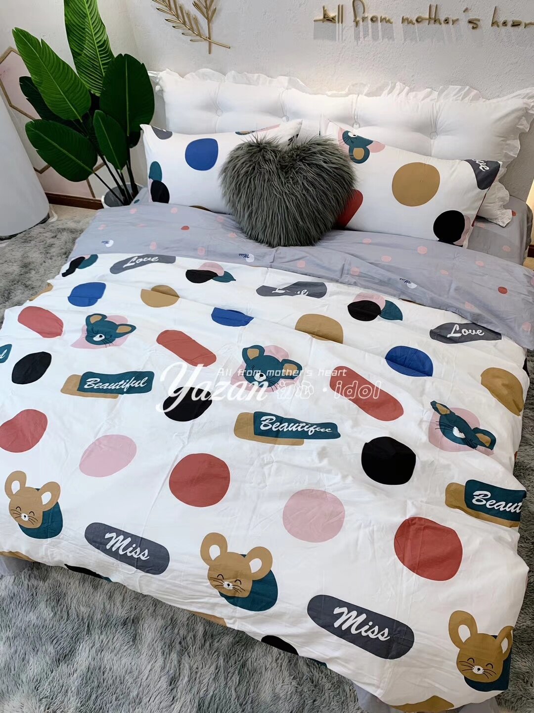 2021 new cotton four-piece spring and summer bedding cartoon printing bed sheet quilt cover pillowcase the same style in shopping malls - Taobao