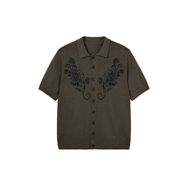 Solemass "Red Lantern" Knitwear Merino Wool T-Shirt, Soft and Comfortable Embroidered Cardigan Short-Sleeve for Summer