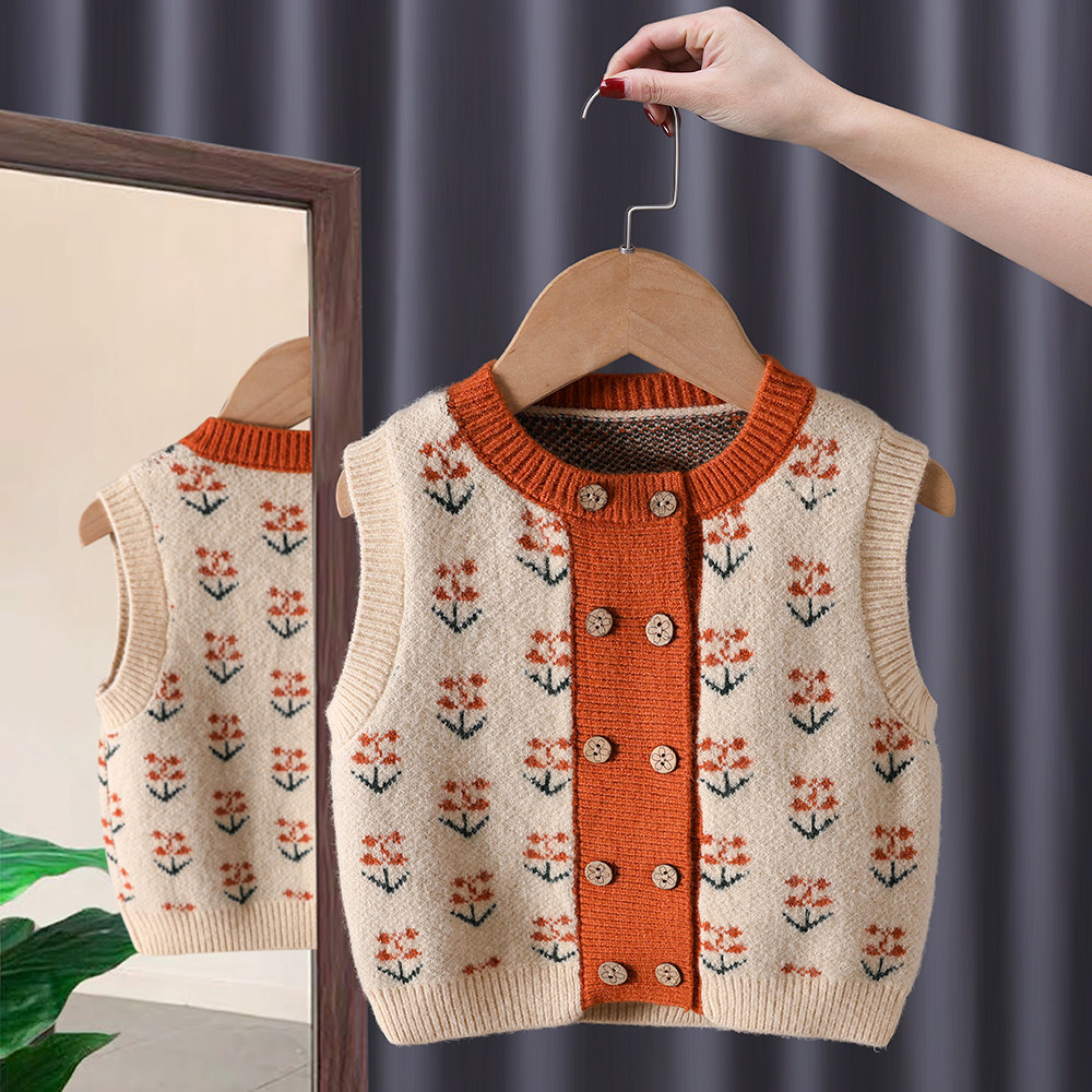 2022 Spring-autumn-style girl sweater waistcoat waistcoat for baby knit cardio-hoodie waistcoat Waistcoat for small and small children