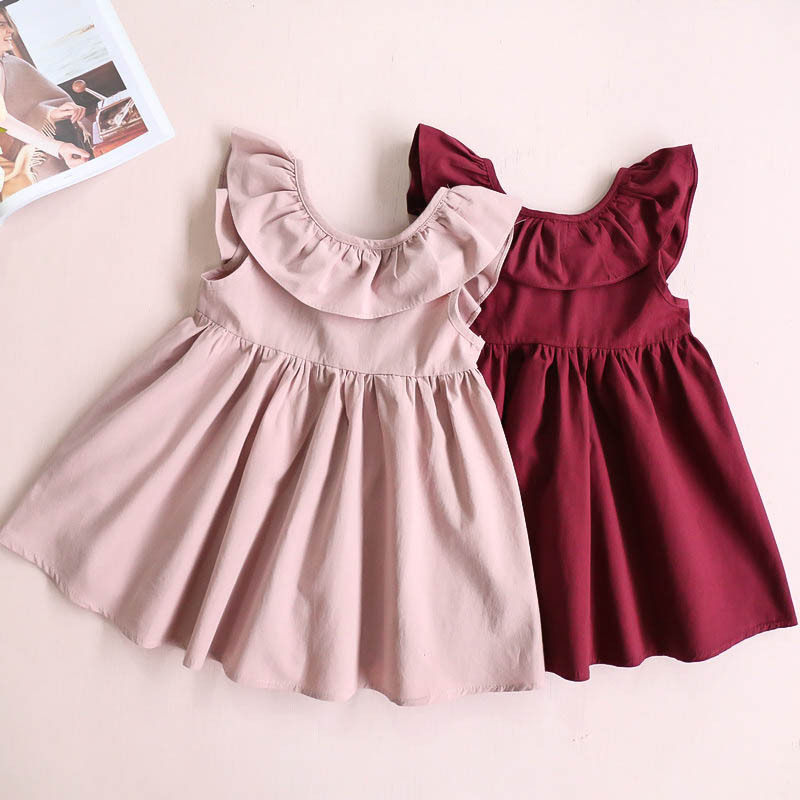 European and American style summer children's clothing new baby children girls bow pleated open back skirt dress ruffled
