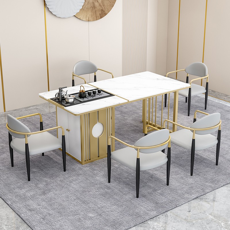 New Chinese style rock board kung fu tea table tea table a light luxury style tea table modern simple office tea table and chair combination