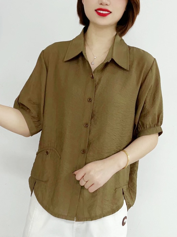 Summer New Style Tencel Wrinkle Shirt Women's Short-Sleeved Fashionable and Stylish Blouse Loose Top Long-Sleeved Autumn Shirt Summer New Style Tencel Wrinkle Shirt Women's Short-Sleeved Fashionable and Stylish Blouse Loose Top Long-Sleeved Autumn Shirt