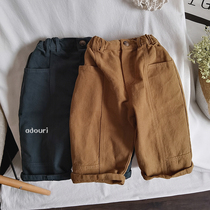 Its very warm and very thick ~ childrens baby retro twill lapels design tooling long pants 2020 fall new Korean version