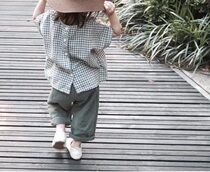 Sen Department Recommended 2021 Korean version Summer New products Childrens cotton linen short sleeve blouses male and female childrens checkered hood T-shirts