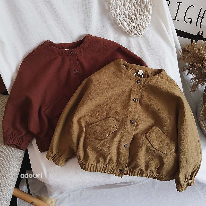 Son Ensemble Retro Art Van Children Infant Jacket Hemp Cotton No Collar Bat Sleeve Cardiovert 2021 Fall New